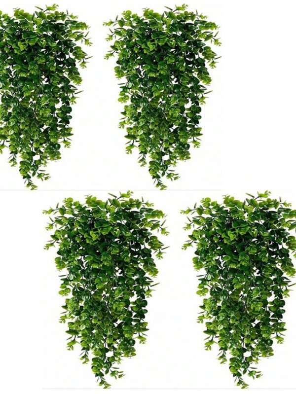 1/4 peças de plantas artificiais penduradas, plantas de eucalipto falsas para parede, plantas de plástico resistentes a raios UV, decoração artificial para festa, parede, varanda, decoração de casamento