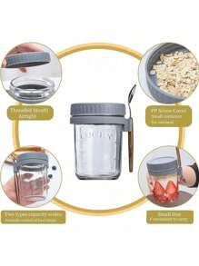 1pc Overnight Oats Containers With Lid And Spoon, 16oz Sealed Oatmeal Jars WithMeasurement Markings, Mason Jars With Lids, Airtight Cereals Containers With Lid And Spoon, Ideal For Overnight Oats, Cereals, Salads And More, Breakfast, Salad, Yogurt Cup, Salad Cup, Portable Cup For Outing Picnic Camping Overnight Oatmeal Cup With Spoon And Lid, Portable Breakfast Milk Cup, Glass Salad/Yogurt Cup For Women
