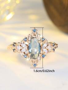 قطعة واحدة من الخواتم الاصطناعية الفاخرة باللون الأصفر الذهبي على شكل بيضاوي بلون الشمبانيا ذو فراغات من الزركونيا، خاتم خطوبة للاستخدام اليومي