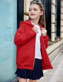 Girls Zip Up Hoodies Teen Fleece Full-Zip Sweatshirts Casual Fall Hoodie With Pocket