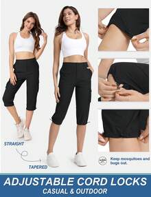 KEFITEVD Women's Cargo Capris Lightweight Hiking Capri Pants With Pockets Water Resistant Summer Travel Outdoor Casual - 黑色 - 查看 3