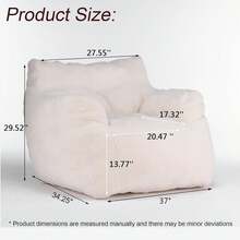 Bean Bag Chairs, Tufted Soft Stuffed With Filler, Fluffy And Lazy Sofa,Bean Bag Chair For Adult, Imperial Lounger Giant Chair For Bedroom, Living Room, White - 白色 - 查看 2