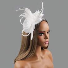 Fascinators Hats Women,Tea Party Fascinator Hair Clip With Feathers Wedding,Derby Hats Headbands - 白色 - 查看 2
