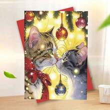 1 pieza Tarjeta de felicitación navideña australiana con sobre, 11cm X 16cm - Diseño encantador de gatos besándose con adornos festivos, ideal para amigos, familia y amantes de los gatos, tarjeta de celebración navideña conmovedora
