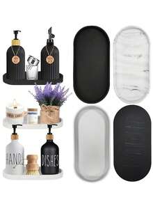 浴室梳妆台托盘，椭圆形硅胶厨房皂碟梳妆台托盘珠宝托盘浴室台面化妆品香薰蜡烛收纳托盘 - 彩色 - 查看 2