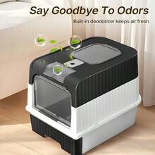 1PC Large Self-Cleaning Cat Litter Box, Cat Litter Box ,Litter Tray,Cat Accessories ,Cat Toys,Extra-Large Capacity Cat Litter Box, Odor-Proof, Leak-Proof, Not Easy To Leak, Pull-Out Design, Comfortable Toilet For Pets, Easy To Clean, Suitable For Kittens, Adult Cats, Rabbits, Size 35*48*36 Cm - 灰色 - 查看 2
