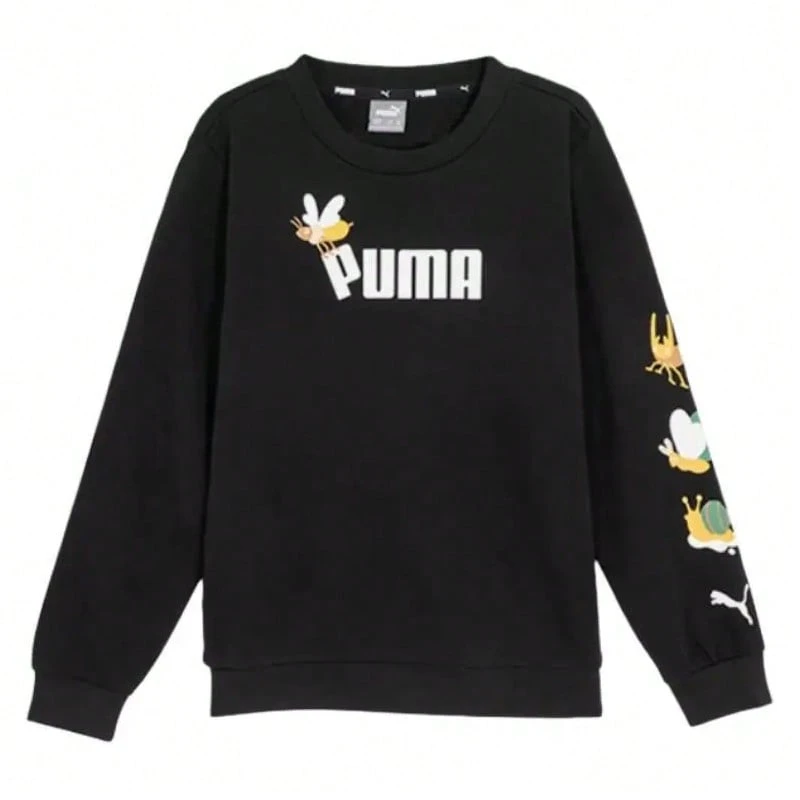 Puma 儿童 2026 春季卡通印花舒适长袖圆领套头卫衣 670131-01 - 黑色 - 查看 1