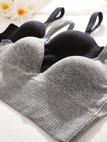 2PCS Women's V-Neck Padded Seamless Straps Bralette, Adjustable Spaghetti Straps Everyday Basic Sleeping Bra, Sports Bras For Women, Sports Bra - 彩色 - 查看 6