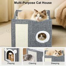 Shoze Large Cat Cave For Pet House With Fluffy Ball Hanging And Scratch Pad - grey- - View 7
