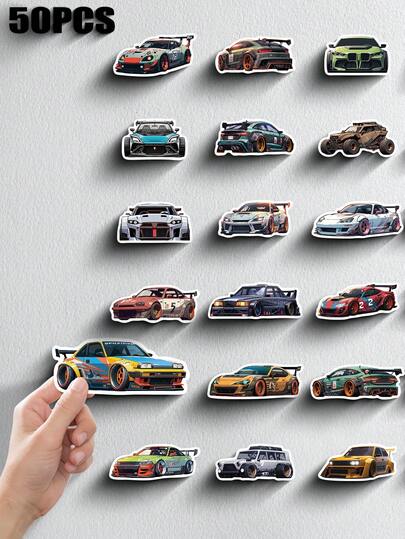 50 件酷炫改装车主题乙烯基 2D 平面贴纸包，不重复，精致装饰，可移除贴花，无残留，非常适合返校季礼物、班级奖励、圣诞节、万圣节礼物、节日礼物、派对和家居装饰、生日礼物、笔记本电脑、汽车行李箱、滑板车手册、杯子、平板电脑、笔记本、水瓶、手机壳，高分辨率打印，色彩鲜艳，适合学生、青少年、办公室工作人员的有趣礼物