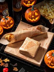 100/50pcs Sandwich Packaging Paper, Hamburger Packaging Bags, Kitchen Food Packaging Tools, Packaging Accessories, Food Packaging Containers, Lunch Box Insulation Bag Accessories, Food Basket Padding Paper, Dining Table Decoration Padding Paper, Halloween And Christmas Food Padding Paper - Multicolor - View 3