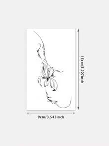 Waterproof, Sweat-Proof, Washable Temporary Tattoo Sticker - 1 Piece. Unique And High-End Design, Inked Floral Vines As Tattoo Designs. Fashionable Plant And Flower Patterns. Suitable For People For Daily Use. - Black - View 2
