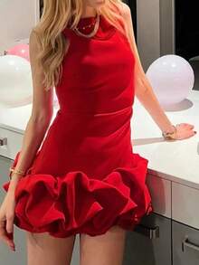 DEEKA Sweet Sleeveless Cropped Mini Ruffle Dress For Women, Spring/Summer - Red - View 7