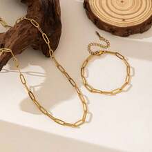 Women's Solid Color Bracelet, European And American Hip-Hop Punk Style Paper Clip, 18K Stainless Steel, Simple And Versatile For Vacation And Beach - Vàng - Xem 5