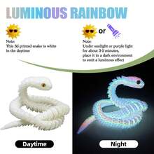 Serpiente 3D de 30cm que brilla en la oscuridad, modelo de víbora realista y articulada, regalo de Año Nuevo, negro y blanco