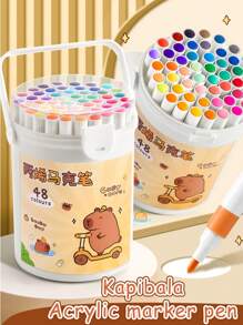 12/24/36/48colors Capybara Acrylic Marker Pen, Art DIY Graffiti Pens,Suitable For DIY Art Painting, Waterproof Quick Drying, Student Art, Animation, Painting And Sketching, Painting Supplies, Back To School,School Supplies,Free DIY Stickers(Two Pens With Different Printing Appearances Are Randomly Sent)