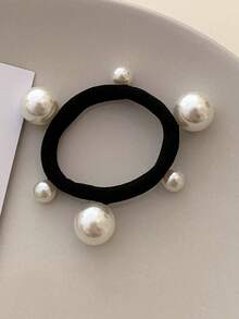 4 件/套 2 英寸黑白仿珍珠发圈，优雅百搭，适合日常佩戴、休闲、派对、通勤、海滩、马尾辫、发髻、洗脸和化妆等发型、时尚配饰、发饰、马尾辫夹、发圈、发绳、弹性发带、居家美容女士配饰礼品、头饰 - 彩色 - 查看 7