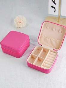 1PC Jewelry Box Necklace Ring Travel Jewelry Box Jewelry Storage Box Round Portable Jewelry Storage Box, Mini Travel Bag, Suitable For Hair Accessories, Earrings, And Rings, Women's Fashion Storage Solution Fashion Portable Leather Jewelry Storage Frame