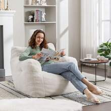 Bean Bag Chairs, Tufted Soft Stuffed With Filler, Fluffy And Lazy Sofa,Bean Bag Chair For Adult, Imperial Lounger Giant Chair For Bedroom, Living Room, White - 白色 - 查看 5