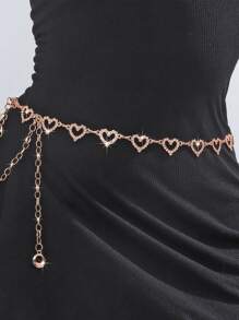 1 件时尚简约心形水钻合金腰链，女士连衣裙装饰