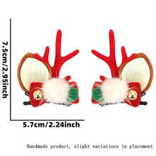 1 对圣诞发夹可爱驯鹿鹿角耳朵节日头饰头饰发饰女士女孩小鹿耳朵鹿角头带驯鹿鹿角头带万圣节头发配饰圣诞动物发夹角色扮演服装小鹿耳朵 - 彩色 - 查看 9