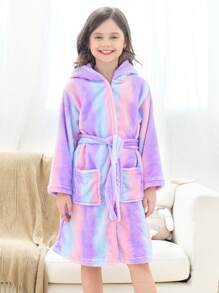 少女亮紫色竖条纹家居服浴袍