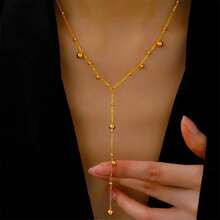 MONALLY 18K Gold Plated 1pc Luxury Fashion Water Drop Pendant Necklace For Women Adjustable Length Stainless Steel Jewelry Birthday Gift - Pendant Necklace - View 8