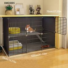 三层猫笼带猫砂盆，大型室内宠物笼，带免费空间，家用猫别墅 - 彩色 - 查看 5