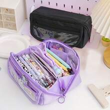 Estojo multifuncional de grande capacidade com compartimentos organizadores de mesa, caixa de armazenamento escolar e de escritório de poliéster durável para meninos e meninas, organizador de mesa de estudo portátil com várias seções para canetas, lápis e marcadores, presente ideal de volta às aulas, estojo para lápis