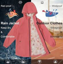 SOLOCOTE - Impermeable con capucha para niños, forro de goma, resistente al agua y viento - C- Rojo - Ver 6