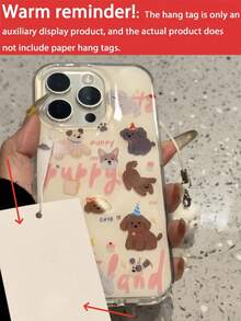 可爱小狗全屏挂件手机壳，兼容 17 Air、17 Pro Max、16、15 Pro Max、13、14 Pro、12、11 Plus，果冻软硅胶涂鸦保护套 - 小狗 - 查看 4