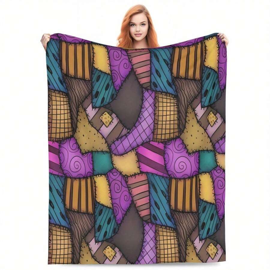 [Warm Nightmare Blanket] Soft, Warm 1pc Nightmare Before Christmas Flannel Blanket | Vibrant Patchwork Design, All-Season Throw, Perfect For Sofa, Camping, Halloween & Christmas Decorations - 40*50 inch - Xem 1