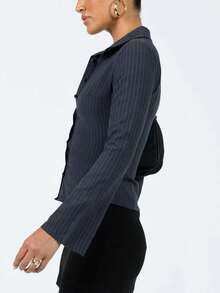 Women Y2k Button Down Shirts Casual Long Sleeve V Neck Collared Slim Fit Crop Top E-Girls Coquette Vintage Blouse - 彩色 - 查看 5