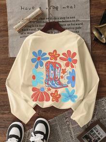 1 pièce T-shirt à manches longues imprimé décontracté pour jeunes filles, printemps/automne, design à la mode, chaud et confortable pour les jeunes étudiantes et adolescentes - Nude - Voir 3