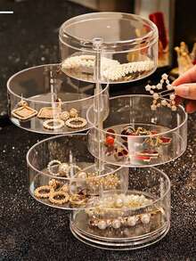 1 szt. Przezroczyste i obrotowe wielofunkcyjne, wielowarstwowe pudełko na biżuterię, obrączkę do włosów, kolczyki, do przechowywania paznokci do użytku domowego, może również przechowywać różne kolory połamanych kryształków do zdobienia paznokci, pudełko na biżuterię, woreczek, uchwyt na pędzle do makijażu, organizer na perfumy, torebka