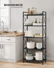 SONGMICS 5-Tier Metal Storage Rack, Storage Shelves, Kitchen Shelf With Side Frames And Dense Mesh, 12.6 X 23.6 X 57.3 Inches, For Entryway, Kitchen, Living Room, And Bathroom, Industrial Style - 黑色 - 查看 1