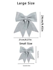 2pcs Large Silver Flashing Ribbon Bow Ties, Red Bows - Christmas Wreath Bows, Christmas Flashing Bow Wreaths, Christmas Tree Party Decorations, Christmas Decorative Wreath Decorations, Suitable For Big Gifts - Indoor/Outdoor Use - Silver - View 5