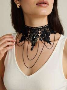 1 chiếc vòng cổ choker ren phong cách Gothic - Thuật ngữ Black Chain - Xem 4