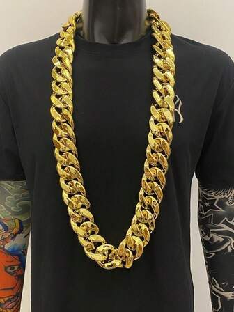 1pc Men's Oversized Faux Gold Chain Necklace, Hip Hop Prop Necklace, Exaggerated Thick Necklace
