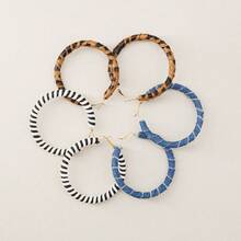 2PC Black And White Striped C Hoop Earrings Exaggerated Leopard Print Women's Color-Block Vintage Stud Earrings Light Luxury - 10-1003 Xanh denim-Vàng - Xem 1