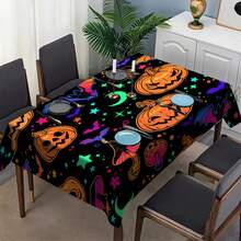 1/20pcs Halloween Tablecloth,Cartoon Pumpkin & Colorful Bats Mushroom Stars Moon Printed Tablecloth,Non-Slip Durable Home Decor,Halloween Festive Party Decor