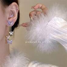 Pair Purple Elegant Butterfly Dangle Earrings For Women, Cute Animal Pendant Long Tassel Holiday Theme Jewelry For Women Vacation & Gift Giving - 紫色 - 查看 4