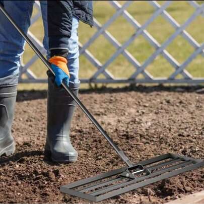 Rastrillo nivelador de césped de metal con mango ergonómico para nivelar arena y tierra, herramienta niveladora de superficies, para jardín, patio, campo de golf, color negro (45 x 25, 75 x 25, 100 x 25)