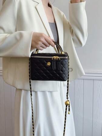 1pc Black Casual Versatile Handbag, Fashionable Embroidered Checkered Fabric, Suitable For Office, Phone, Lipstick, Coin Storage, Shopping, Wallet, Young Women, College Students, Newlyweds, White-Collar. Ideal For Office, University, Work, Business, Commuting, Outdoor Activities, Travel And Excursions, Bags For Ladies Fashionable