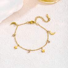 Korean Style Simple Star Moon Bracelet Women's 18K Stainless Steel Jewelry Versatile Personality Non-Fading Bracelet - Vàng - Xem 3