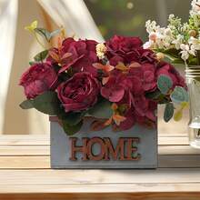 Artificial Peony Plants Realistic Natural Fake Potted Flower Decor For Desktop Home Yard And More - Red - View 1