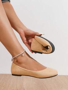 1 Pair Women's Faux Suede Microfiber Ballet Flats - Multi - Color Slip - On Round Toe Flats For Casual Daily Wear, Office & Weekend Outings - 杏色 - 查看 3