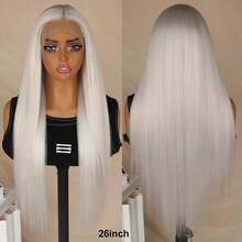 26 Inches Long Silky Straight White Color Synthetic Lace Front Wigs 13x4 Lace Area Free Part Pre Plucked With Baby Hair Around Natural Hairline Glueless Heat Resistant Fiber Frontal Lace Wig For Fashion Women Girls Party Vacation Show Makeup Use Daily Wear - Trong sáng - Xem 3