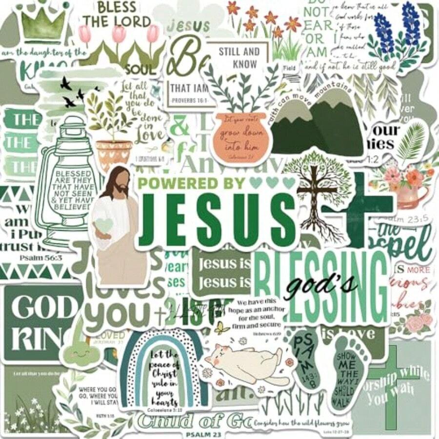 50PCS Inspirational Vibrant Green Jesus Faith Bible Verse Christian ...