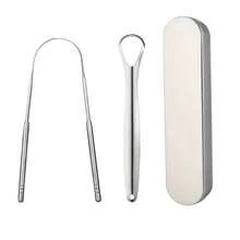 Dụng cụ cạo lưỡi bằng thép không gỉ, dụng cụ cạo vệ sinh răng miệng di động, loại bỏ hơi thở có mùi, hơi thở thơm mát cho người lớn, trẻ em, gia đình - Bạc - Xem 6